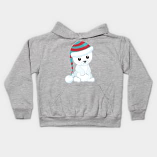 Polar Bear, White Bear, Cute Bear, Bear With Hat Kids Hoodie